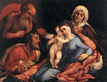 ロレンツォ・ロット Painting - 聖母子と聖人 1534年 ルネサンス ロレンツォ・ロット